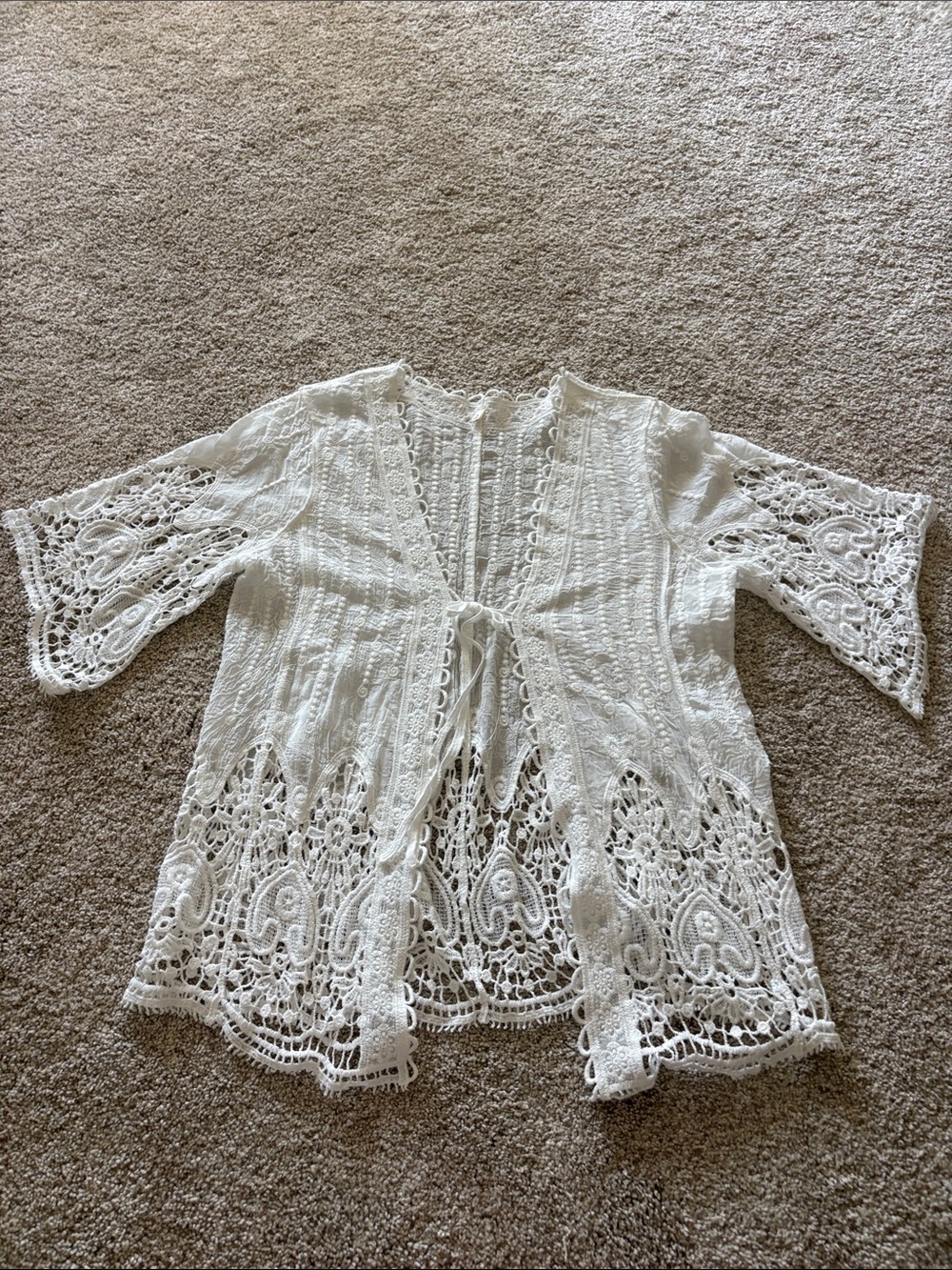 Bohemian White Crochet Lace Tie-Front Tunic
